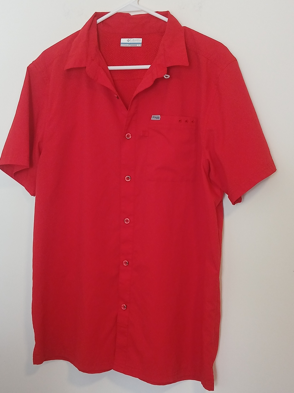 Women's PFG Columbia Short Sleeve Button-Down Fishing Shirt Red
